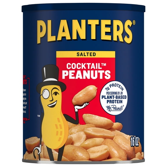 PLANTERS Salted Cocktail Peanuts, Party Snacks, Plant Based Protein, 16 oz Steel Can