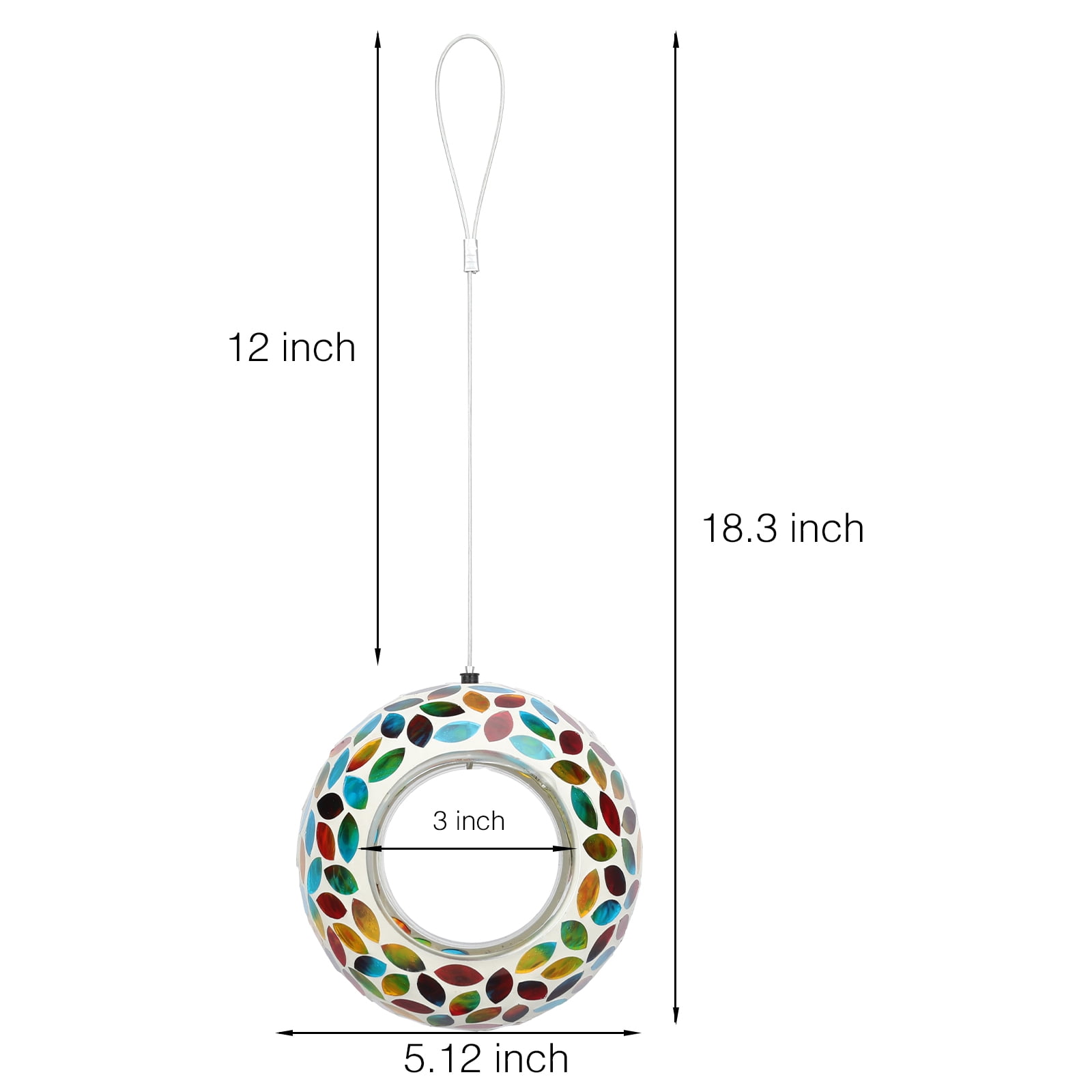WONDER GARDEN Fly-Through Bird Feeder Mosaic Circle, Garden Hanging Hummingbird Feeder Outdoor for Wild Birds, Multi Color Droplets