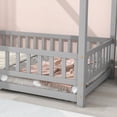 thumbnail image 4 of Modern Twin Size Montessori Floor Bed with House Roof Frame, Fence Guardrails and Opening, Grey, 4 of 8