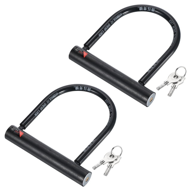 Unique Bargains U Lock Bike Lock with Key Anti Theft Bicycle Lock 15mm Zinc Alloy High Security Lock, Black 2 Pack