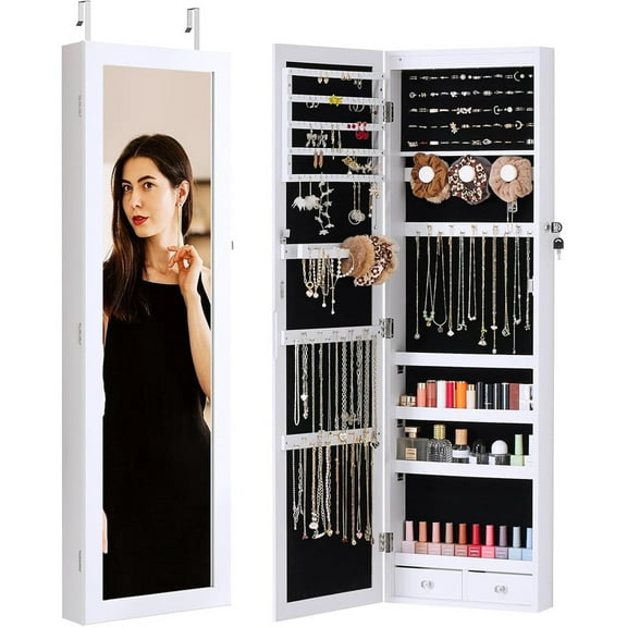 Sybels Wall-Mounted Jewelry Armoire with 6 LED Lights, Full-Length Mirror & Secure Lock