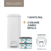 Diaper Genie Select Gift Set,White,Stainless Steel,1 Diaper Pail,2 Jumbo Square Refills-1620 Count, Infant