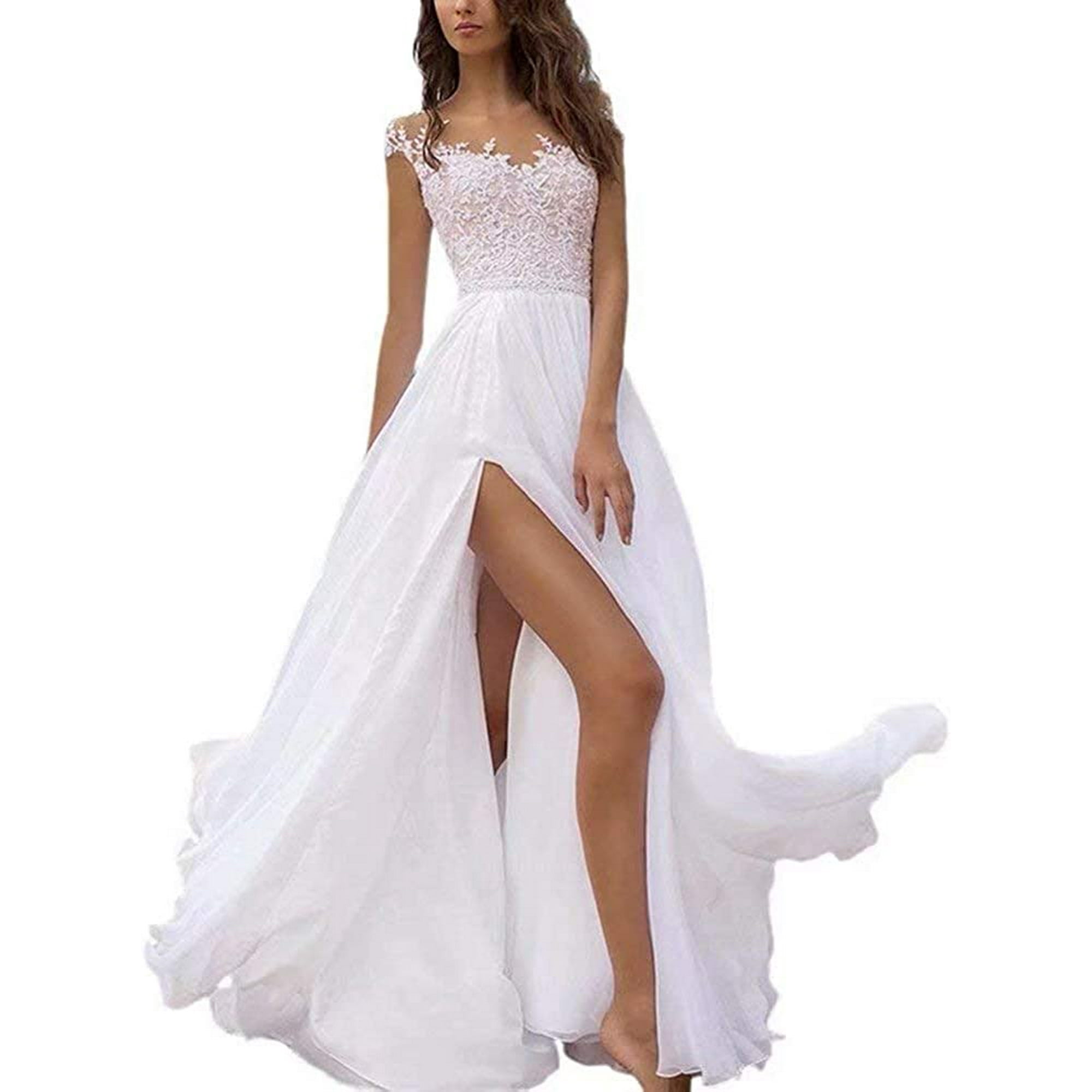 Women's A-Line Chiffon Lace Beach Wedding Dresses with Split Bridal | Walmart Canada