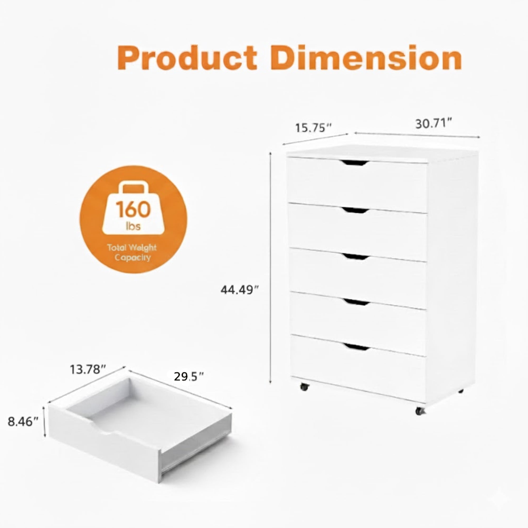 5 Drawer Dresser for Bedroom,Modern Wood Storage Cabinet with Wheels,Tall Chest of Drawers for Living Room,Hallway,Entryway,White02