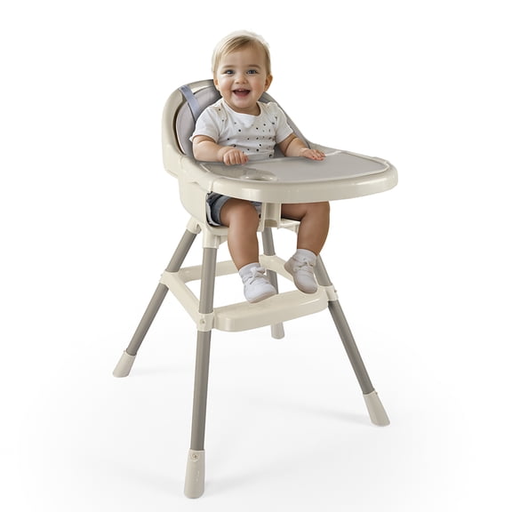 Dolu Nuve Deluxe High Chair for Babies 6 Months w/ Harness & Removable Tray, Relax Beige