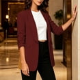 thumbnail image 4 of Yrmaups 3/4 Sleeve Open Front Ruched Blazer for Women, Plus Size Casual Business Work Outerwear, Stretchy Knit Blazer Jacket for Office Travel Daily Wear, Wine 3XL, 4 of 8