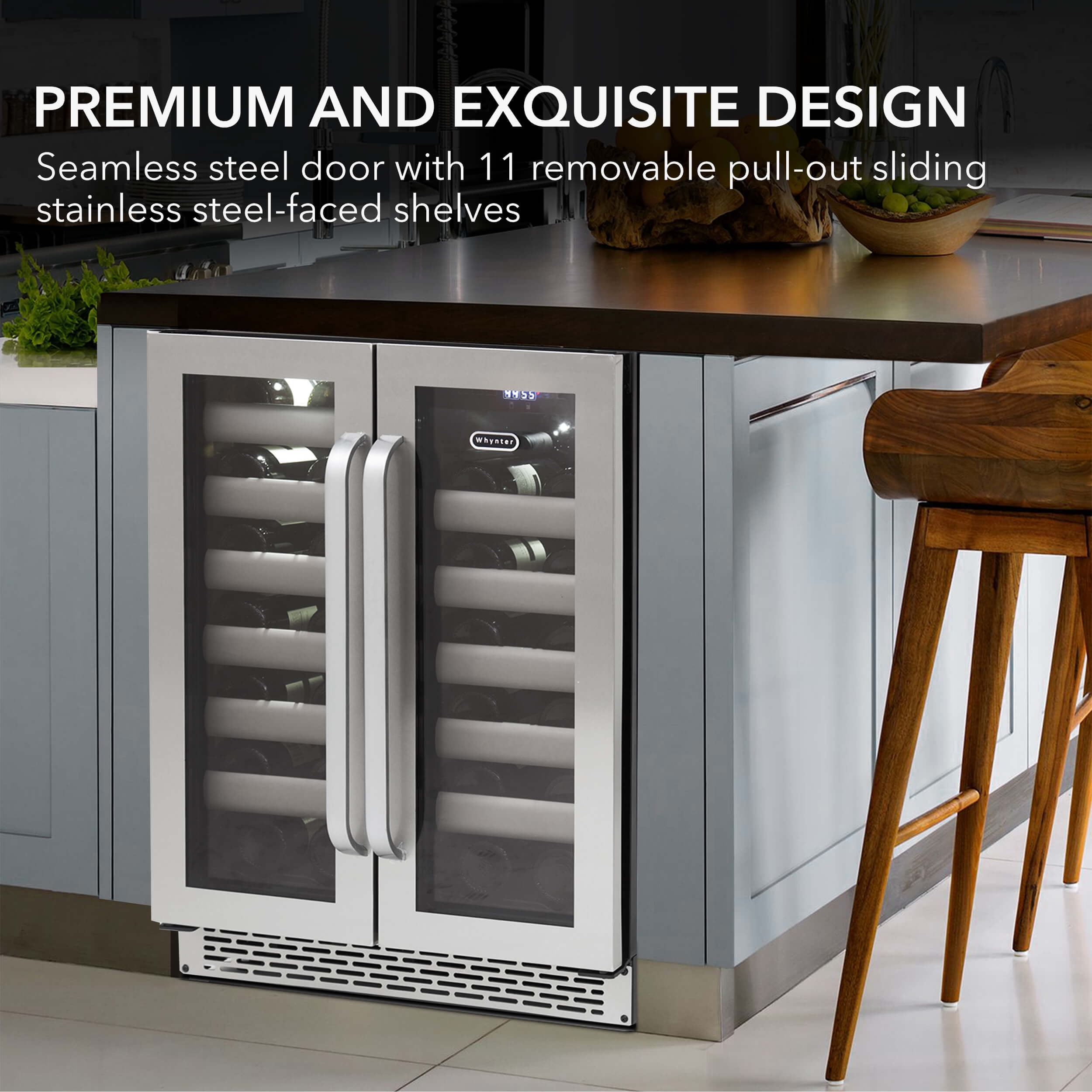 Whynter BWR-401DS Elite 24" 40 Bottle Seamless Stainless Steel Door Dual Zone Built-in Wine Refrigerator