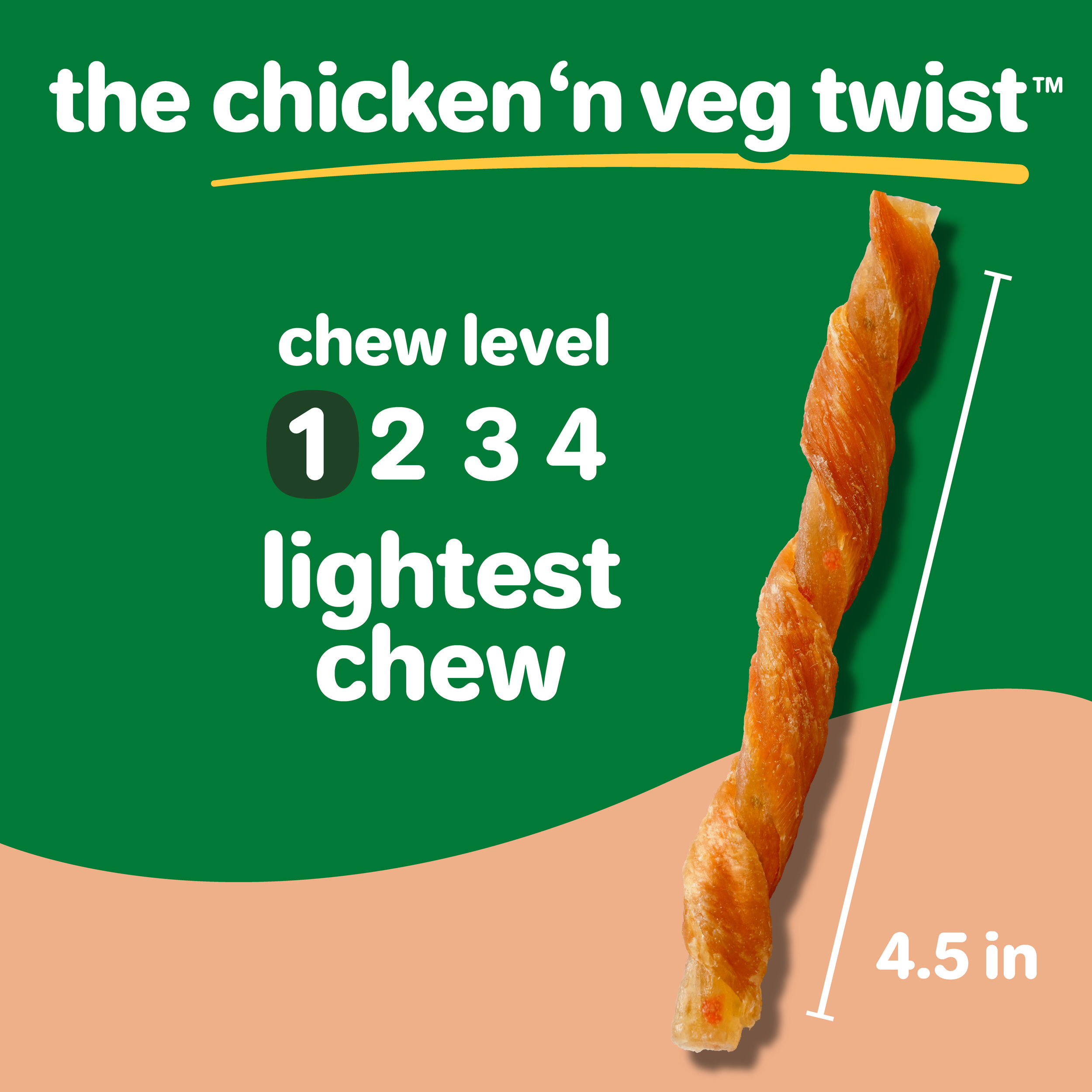 Hartz Oinkies Chicken 'n Veg Twists, Real Meaty Dog Chews with 100% Real Chicken, Pea and Carrots, 7.1 oz Bag, 20ct
