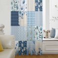 thumbnail image 6 of Blue Floral Sheer Curtains 54 Inches Long, Spring Flowers Plants Patchwork Grid Bohemia Light Filering Curtains, Breathable Simi Curtain Privacy Drapes for Kitchen Bathroom Small Window Treatment, 6 of 9