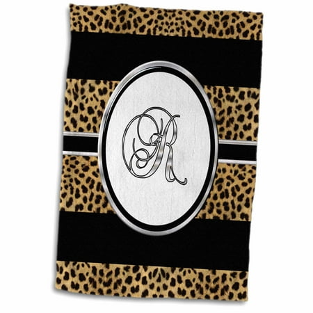 Cheetah Bath - 3dRose Elegant Cheetah Animal Print Monogram Letter R - Towel, 15 by 22-inch