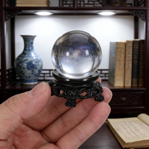 BESTYASH Black Resin Crystal Display Stand Wood Carved Pedestal