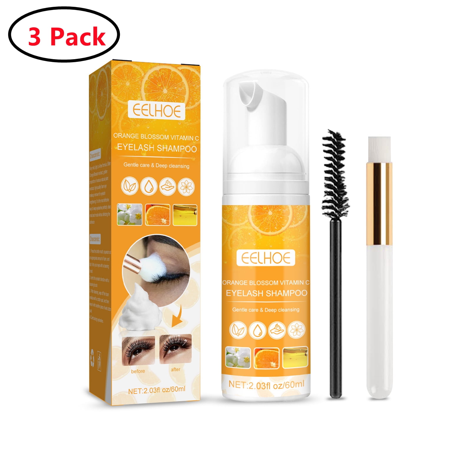 3 Pack Eyelash Extension Cleanser, Eyelash Extension Shampoo Eyelash Extension Foam & Brushes