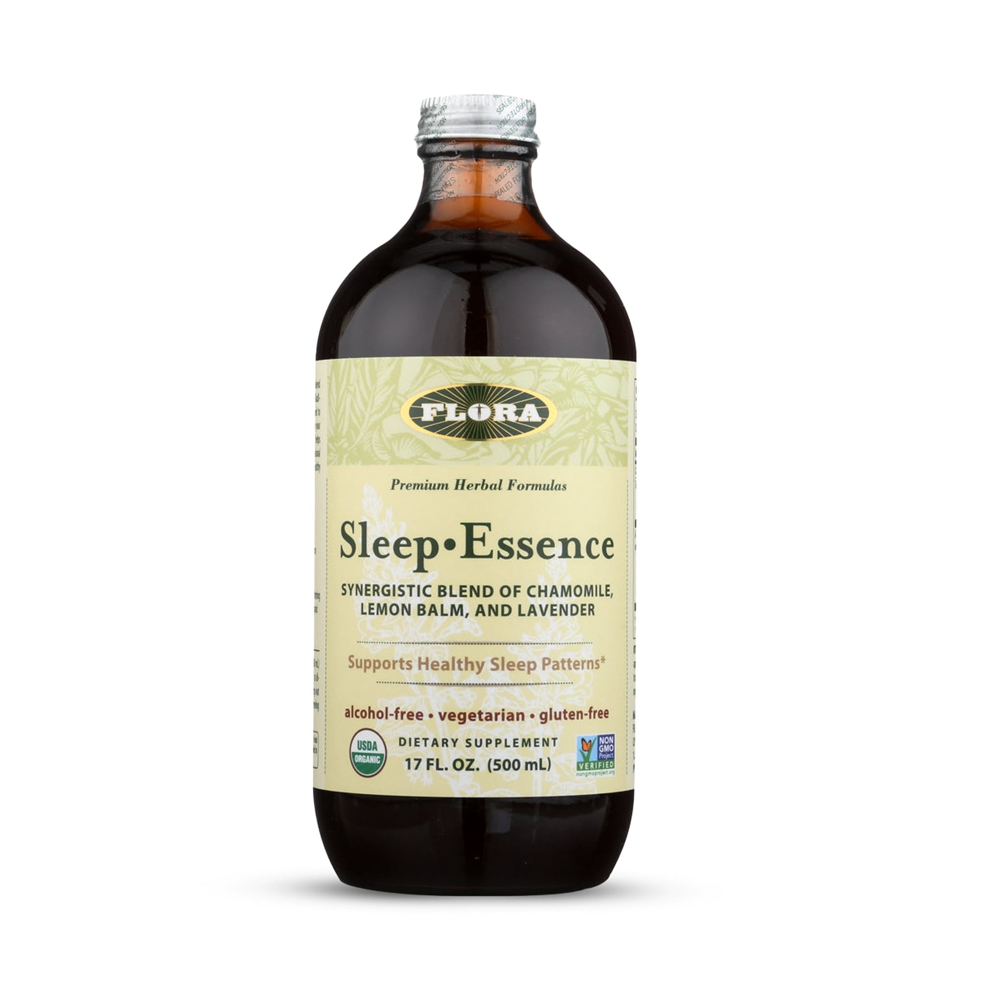 Flora Sleep Essence 17 fl oz - Synergistic Supplement blend of Chammoile, Lemon balm and Lavender - Herbal Tonic - Organic, Non GMO, Vegan