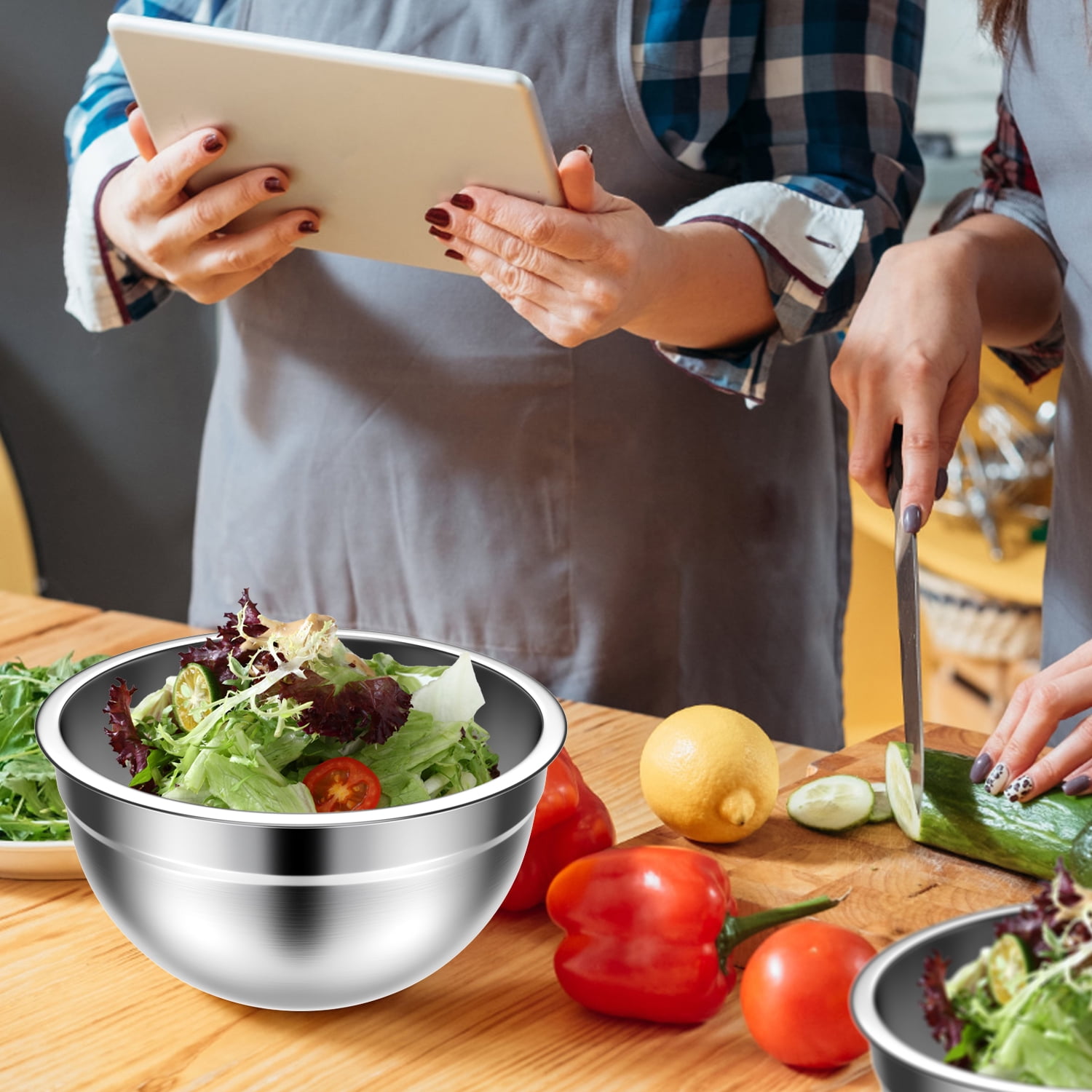 TINANA Mixing Bowls Set: 6 Piece Stainless Steel Mixing Bowls, Metal  Nesting Storage Bowls for Kitchen, Size 8, 5, 4, 3, 1.5, 0.75 QT, Great for  Prep