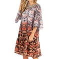 thumbnail image 3 of Sakkas Dona Women's Casual Swing 3/4 Sleeve Floral Print Boho Cocktail Midi Dress - ORM405-Multi - One Size, 3 of 5