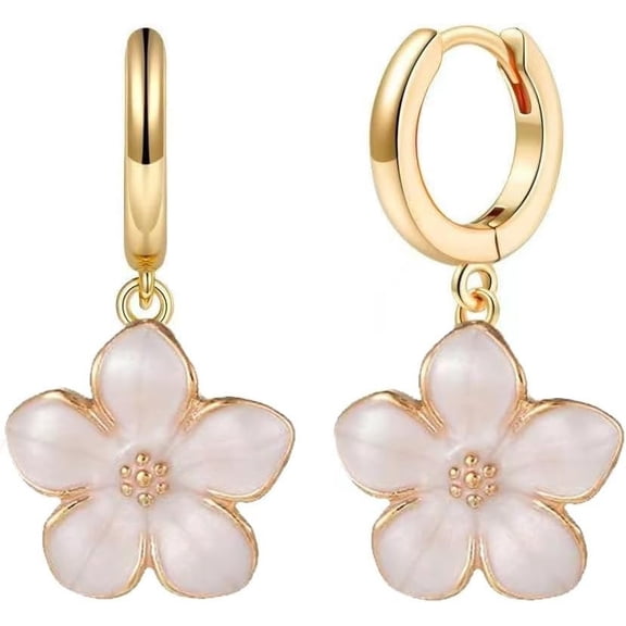 3D Cherry Flower Hoop Dangle Earrings Hypoallergenic Retro Charm Blossom Drop Dangling Hook Stud Vintage Elegant Wedding Birthday Jewelry Dainty Gifts for Women