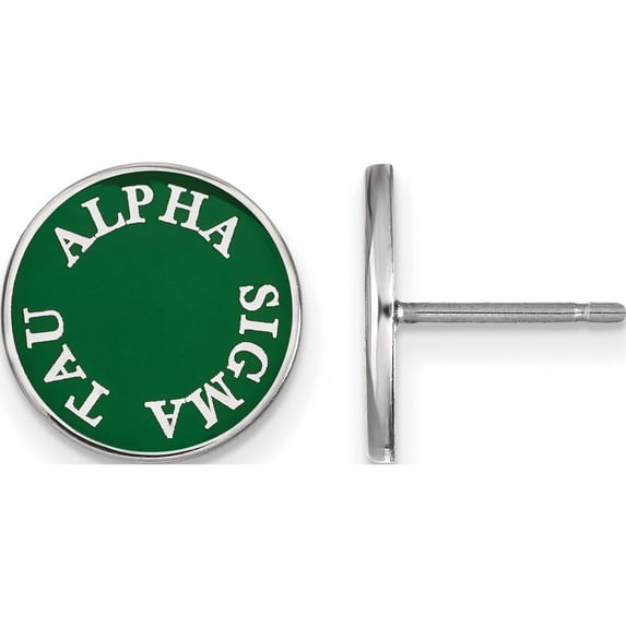 Sterling Silver Rh-Plated Logoart Alpha Sigma Tau Enameled Post Earrings (12 X 12) Made In United States ss019als