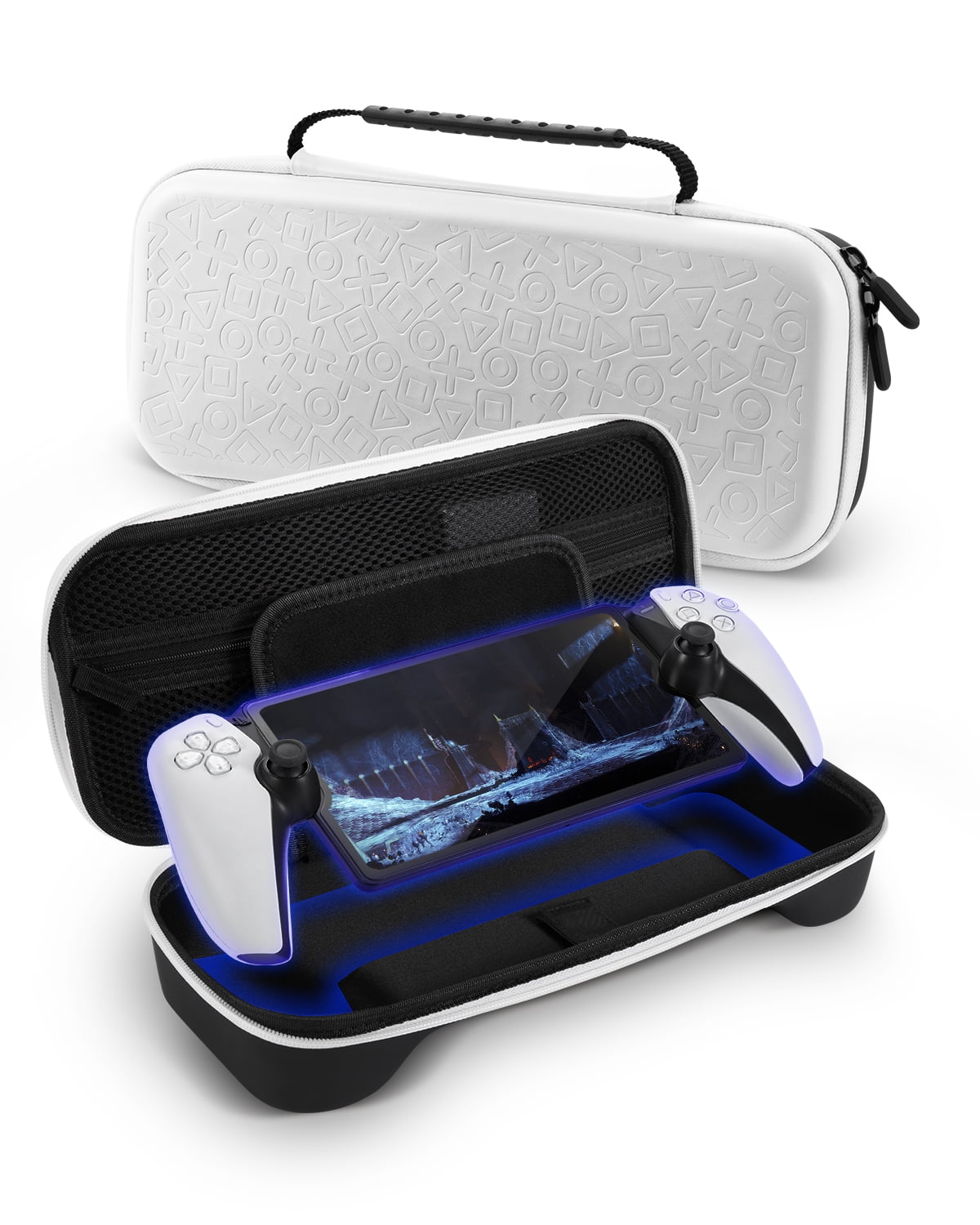 Funlab 4 in 1 Accessory Kit for Playstation Portal Compatible with Ps Portal Accessory Kit, Ps5 Portal Carrying Case with Case/Protective Film/Thumb Clip - White
