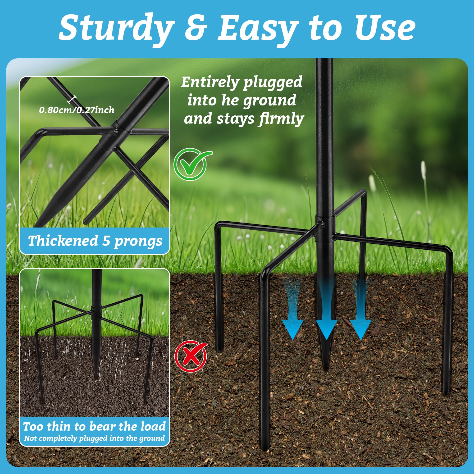 92 Inch Shepherds Hooks for Outdoor with 4 Hooks, Heavy Duty Bird Feeder Pole with 5 Base Prongs, Adjustable Garden Hanging Holder for Bird Feeders, Lanterns, Valentine's Gift Weddings Decor