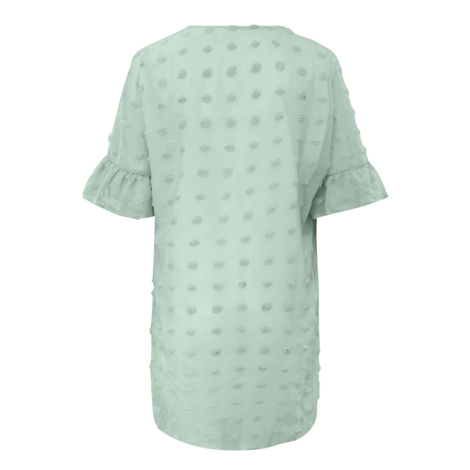 Luwomo Summer Dresses for Women Chiffon Summer Short Sleeve V Neck Mini Chiffon Polka Flowy Holiday Daily Wear Dress Green M