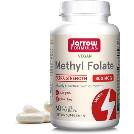 Jarrow Formulas Extra Strength Methyl Folate 400 mcg, Dietary Supplement for Cardiovascular and Neurologic Health Support, 60 Veggie Capsules, 60 Day Supply