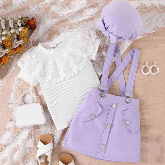 Vedolay Maxi Skirt Set Girl's Two Piece Outfits One Shoulder Cut Out Sleeveless Top and Floral Belted Midi Skirt Set,Purple 4-5 Years