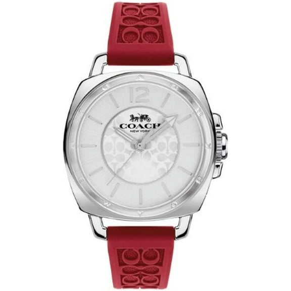 Coach 14503878 Boyfriend Silver Logo Dial Red Silicone Band Women's 34mm Watch