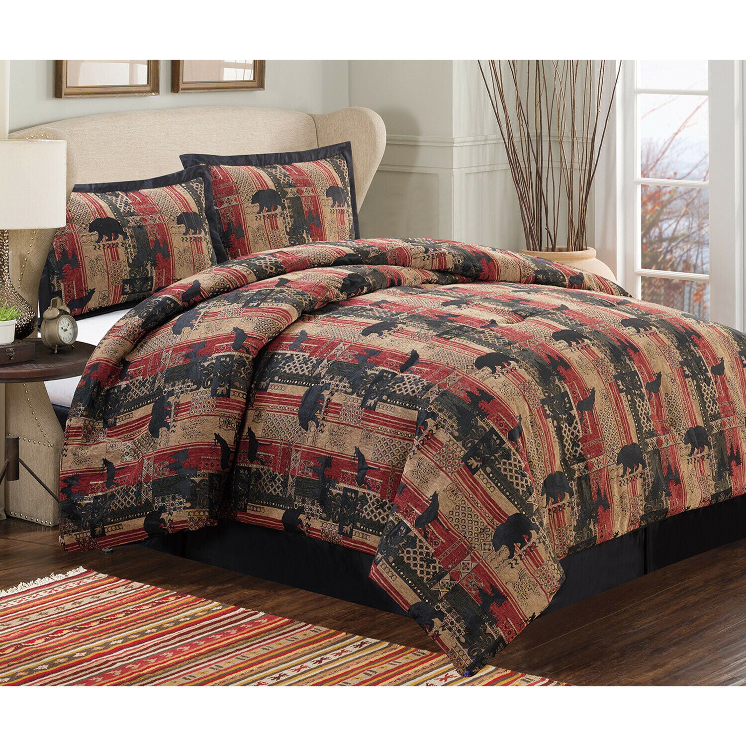 4-Piece Rustic Lodge Southwestern Bear Oversized King Comforter Bedding ...