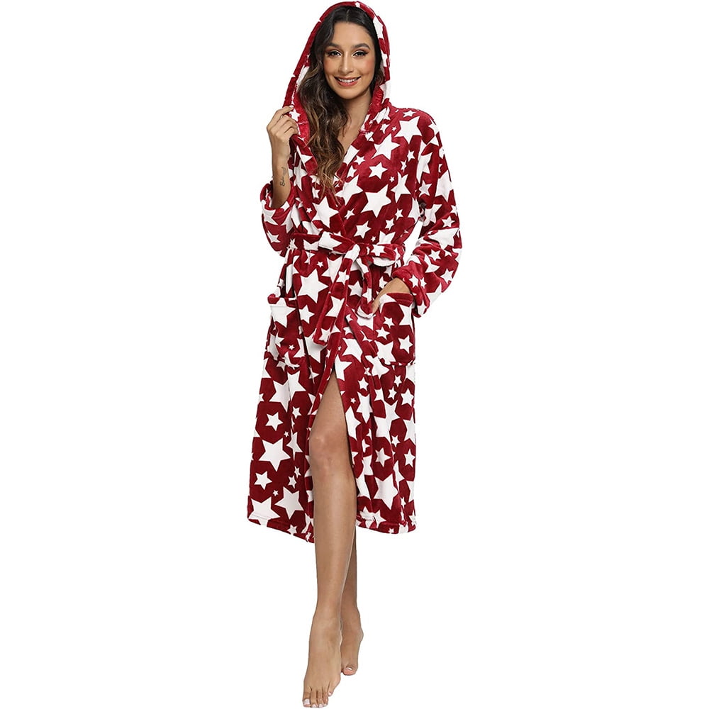 HEARTNICE Womens Robes, lightweight flannel robe, Fleece Kimono Long ...
