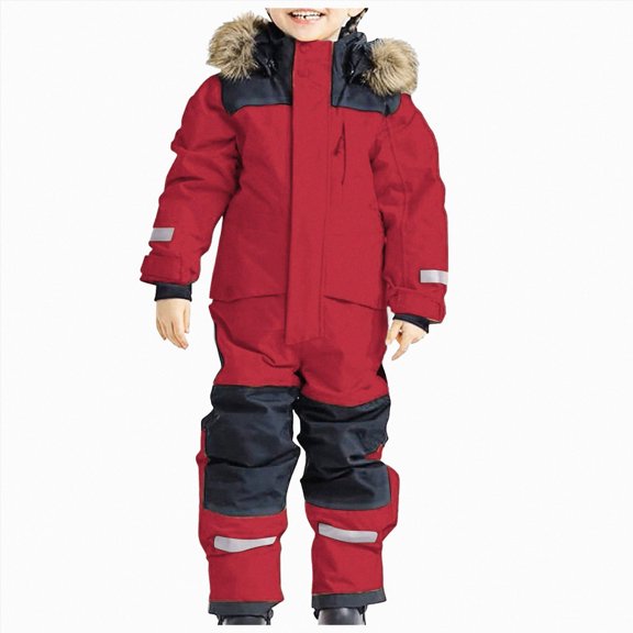 Linfrsh Kids Girls Boys Snow Suits Snowsuits Winter Warm Outdoor Ski Suits Windproof Snowboard Jumpsuits(Red,6-12 Months)