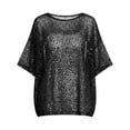 thumbnail image 7 of SSZMDLB Women Sequins T-Shirt Short Sleeve Round Neck Casual Basic Tee Holiday Party Tops Summer Fashion Outfits Workout Clothes, Black S, 7 of 7