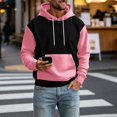thumbnail image 4 of IAJDKMEK Men's Hoodie Sweatshirt Long Sleeve - Color Block with Pockets Casual Sports Pullover, Comfortable Hooded Top for Men,Pink 2XL, 4 of 5
