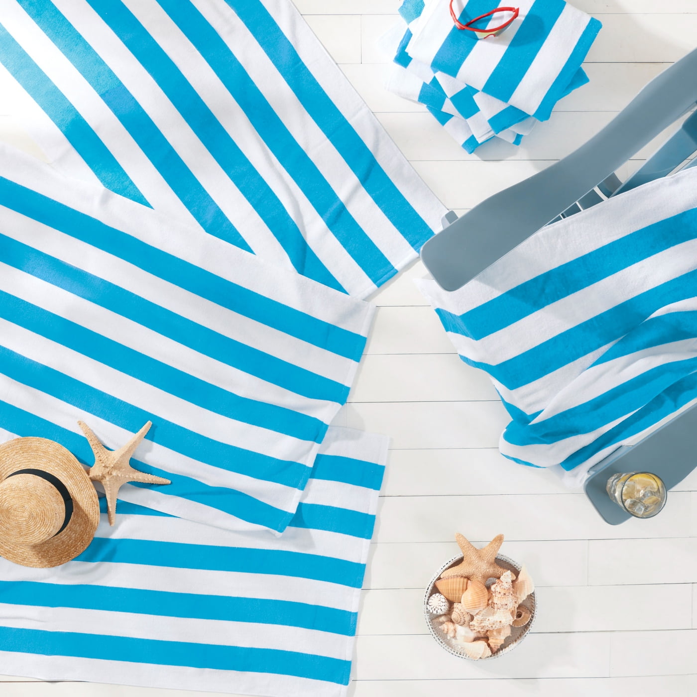 Mainstays Teal and White Cabana Stripe Beach Towel, 28 in x 58 in