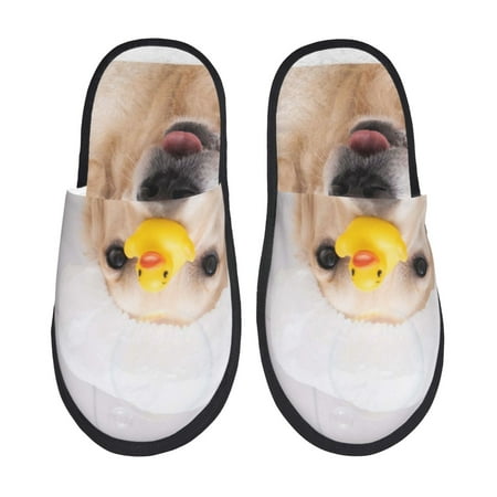 Balery The Dog Is Sitting In A Bubble Bath Slient Indoor Furry Fleece Comfort House Shoes Soft Non-Slip Home Shoes Cotton slippers House Slippers-- Large