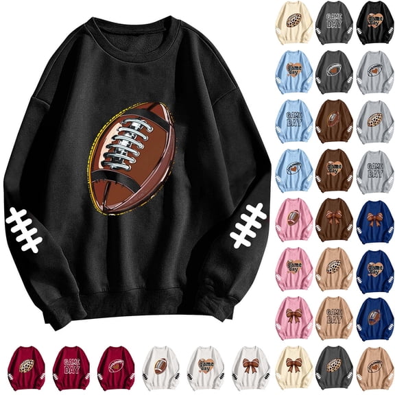 Frostluinai Football Sweatshirts for Women Game Day Long Sleeve Pullover Tops Round Neck Love Graphic Sweat Shirts Casual Sweaters