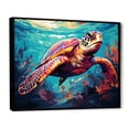 thumbnail image 2 of Designart "Pop Art Turtle Dance Aquatic Delight" Animals Framed Wall Art - Modern Farmhouse Purple Turtle Entryway Framed Wall Art Print, 2 of 6