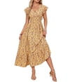 thumbnail image 2 of Delconic Women’s Short Sleeve V Neck Floral Print Maxi Dress Lightweight Flowy Casual Summer Long Dress for Daily Wear Yellow L, 2 of 8