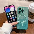 thumbnail image 3 of for iPhone 13 Pro Max Glitter Magnetic Case Compatible with MagSafe,Gradient Sparkle Bling Clear Case with Camera Lens Protector Slim Phone Case for Women Girls (Green), 3 of 8