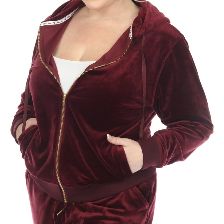 トップス MEDIUM SPORTSWEAR WARMUP VELOUR BK White Mark Women's Plus Size 2 Piece Velour Tracksuit Set
