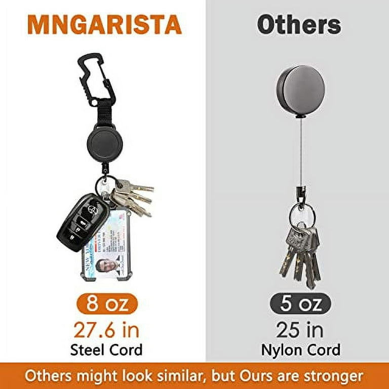 MNGARISTA 2 Pack Retractable Keychain, Multitool Carabiner Badge Holder,  8oz Retraction, Heavy Duty Badge Reel, Retractable Key Chain with Steel  Cable and Key Ring, Black 