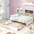 thumbnail image 2 of Harper & Bright Designs Twin Size Daybed with Trundle and Storage Shelves, Wood Platform Bed with Charging Station, USB Port, Blackboard and Cork Board for Boys Girls, White, 2 of 14