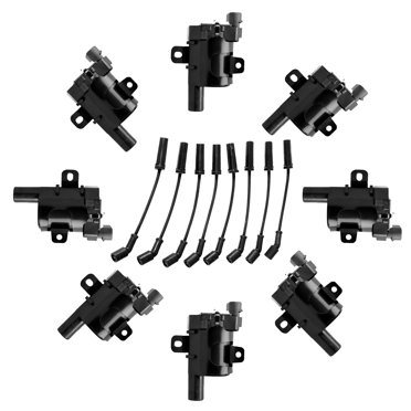 PQY 8-Pack Ignition Coils & Spark Plug Wires For Chevy GMC Silverado 1500 5.3L 6.2L