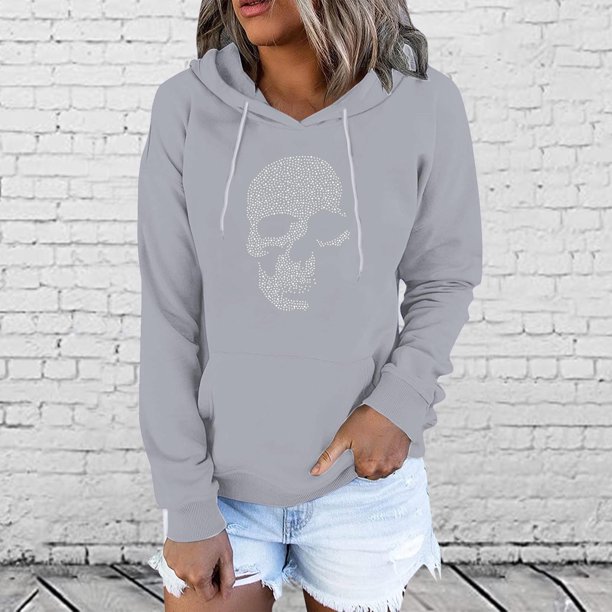 Puntoco Mujer Moda Casual Impreso Blusa de manga larga Bolsillo Pullover tops Sudaderas con capucha Puntoco Puntoco-323