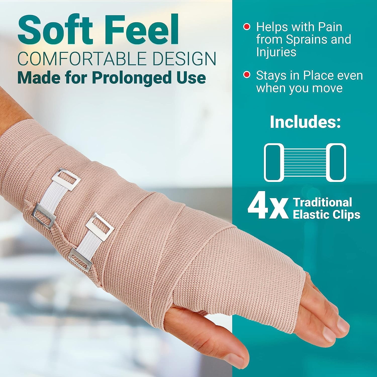 MEDca Elastic Compression Bandages Wrap with 4 Extra Hooks Athletic -4 Pack