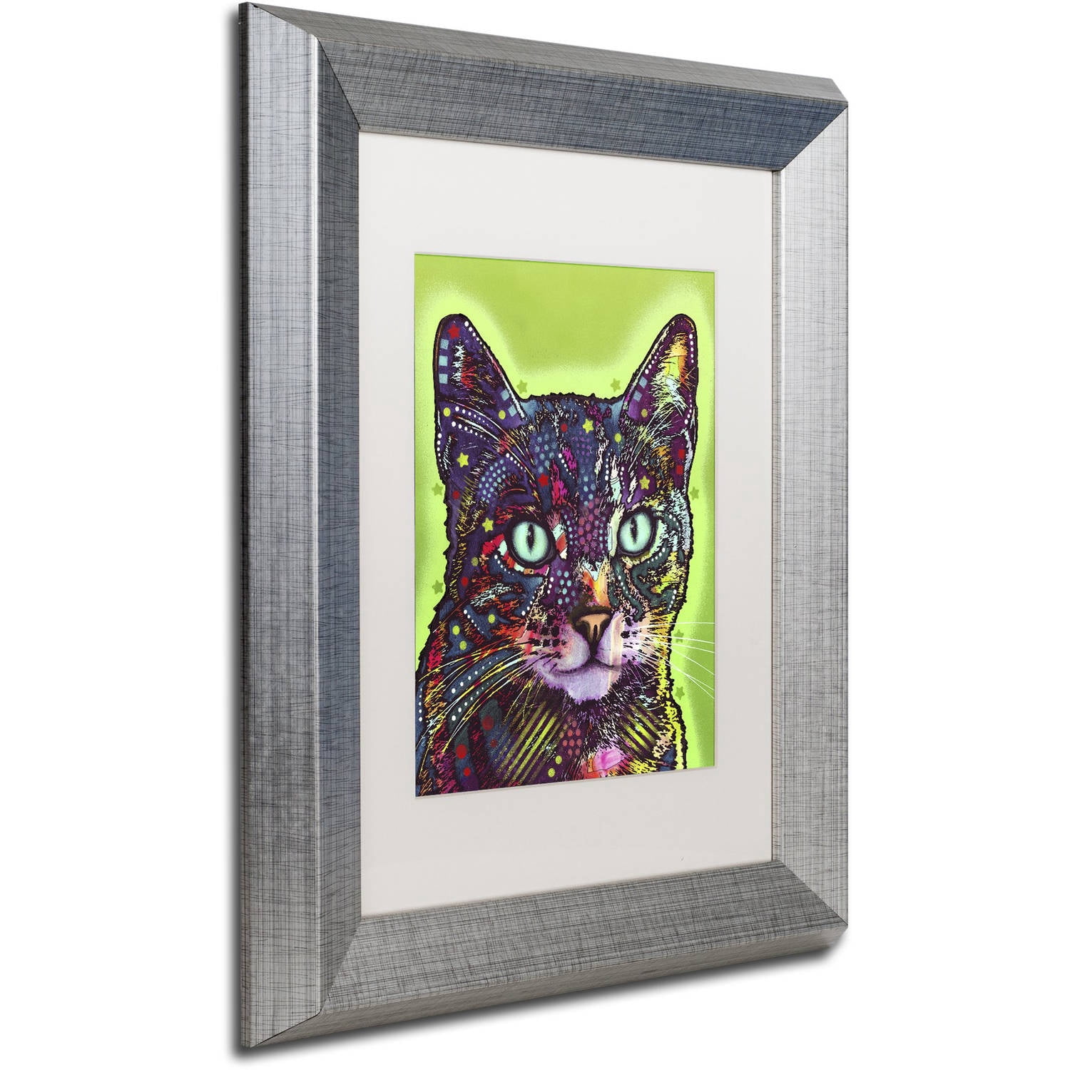 Trademark Fine Art "Watchful Cat" Canvas Art by Dean Russo, White Matte, Silver Frame