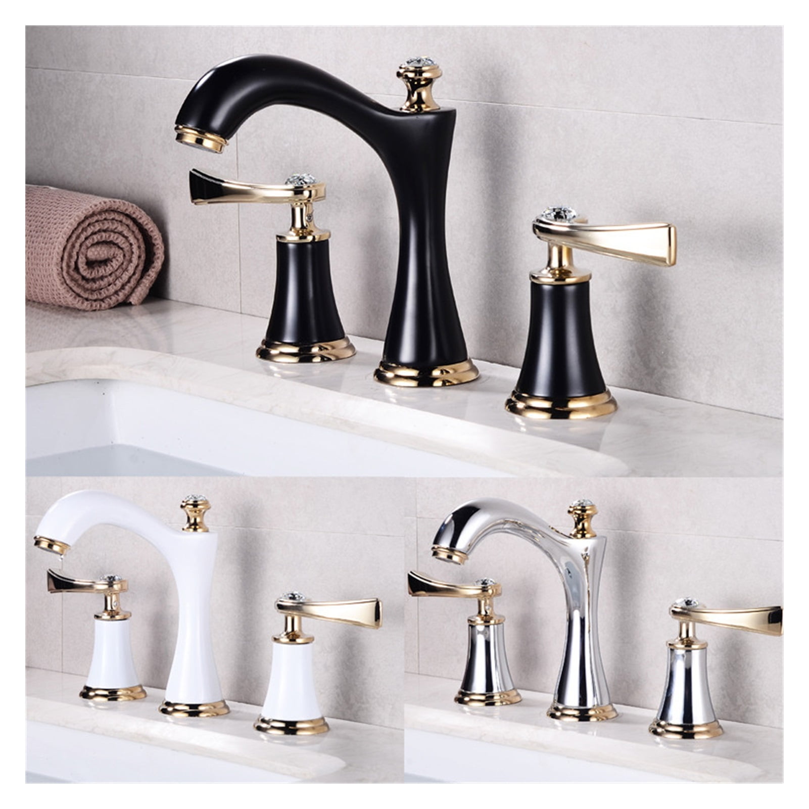 Basin Faucets Total Brass Black and Gold Bathroom Sink Faucets 3 Hole Double Handle Hot And Cold Waterfall Faucet Water Tap