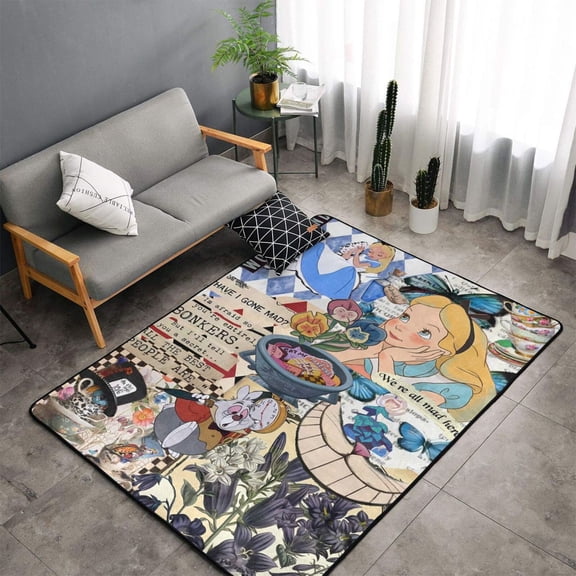 Area Rugs Soft Non-Slip Floor Mats Alice in Wonderland Carpets Doormat for Living Room Bedroom Decor 60"x39"