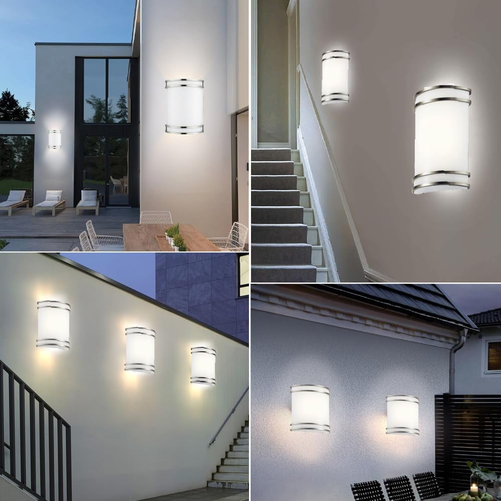 Wall Sconce Brushed Nickel 3CCT (3000K/4000K/5000K) Adjustable, Dimmable 12W Modern Wall Mounted Sconces Wall Lighting with Glass Shade for Bedroom, Stairway, Bathrooms, Hallways & Entryways (2 Pack)