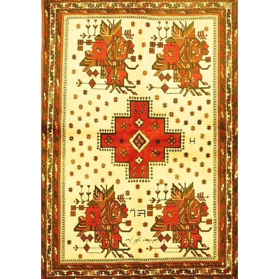 Ahgly Company Machine Washable Indoor Rectangle Persian Yellow Traditional Area Rugs, 5' x 7'