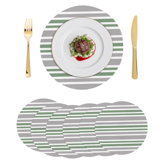 Round Placemats Green Grey Striped 15 inch Set of 6 Table Mats for Dining Table Abstract Contrast Heat Resistant Non-Slip Kitchen & Home Decorative Place Mat Set